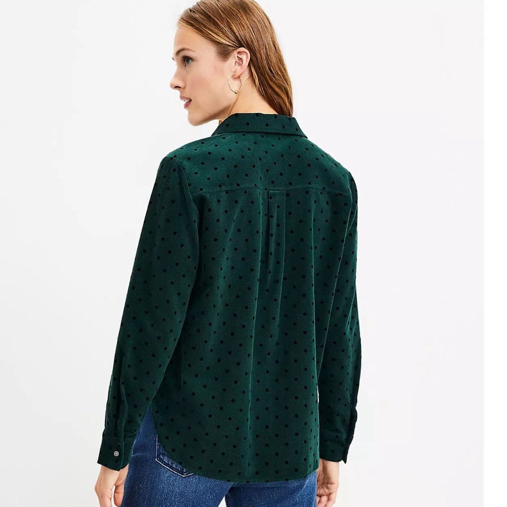 Ann Taylor Loft Velvet Dot Corduroy Everyday Shirt Emerald Green Sz S Button Up - Picture 6 of 8